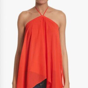 Alice + Olivia red Tish asymmetrical halter top Sz L NWT